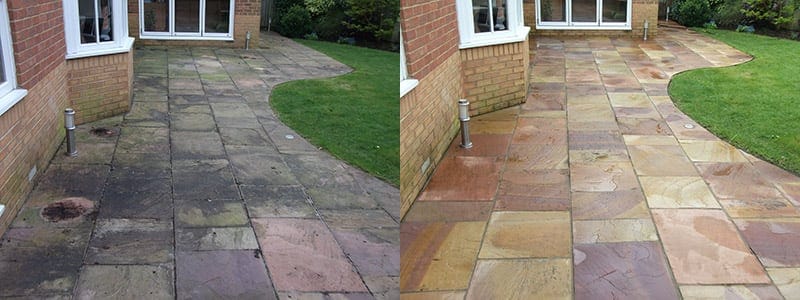 sunny tennis court infront of building